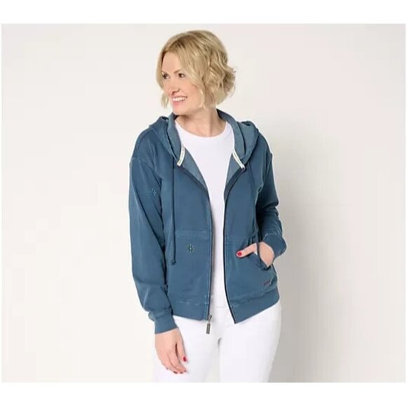 Peace Love World French Terry  Zip Front Hoodie  Faded Midnight Large A686984 - Picture 1 of 1